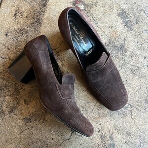 Robert Clergerie chocolate brown suede heeled loafers